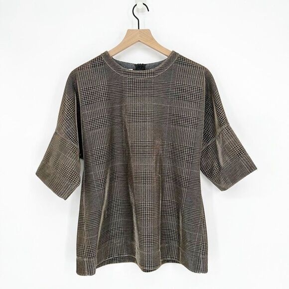 Akris Punto Metallic Lurex Glen Check Top 3/4 Sleeve Plaid Silver Women's 12 - Picture 4 of 9